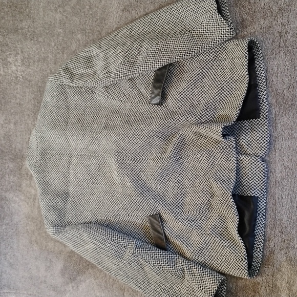 Talbots 12W Herringbone Wool Jacket With Leather Trim - Picture 8 of 8